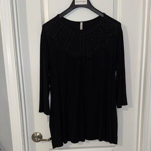 Elegant Black Women's Woven and Beaded Neck top, Size XL